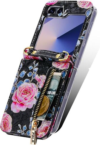 علبة الهاتف لـ Samsung Galaxy Z Flip 6/Flip 7 Fe Wallet Wallet ، فتحات البطاقات 4 مع حزام Crossbody قابل للتعديل مع Kickstand ، غطاء الهاتف الوردي لطيف (أخضر) in Kuwait