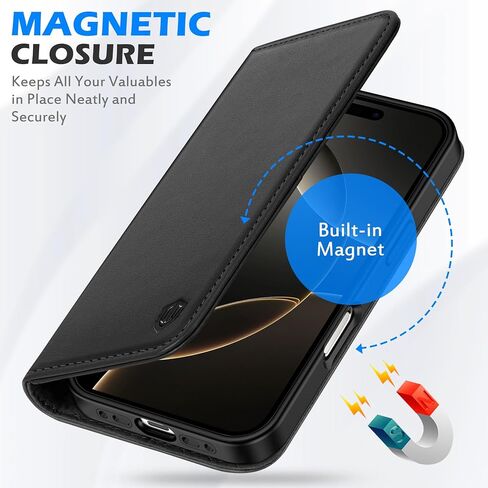 حالة محفظة جلدية حقيقية متوفرة مع iPhone Air 5G 6.5 بوصة 2025 | RFID حظر حامل بطاقة الائتمان | قلب الغطاء المغناطيسي | كيكستاند | صدمة absorbent | TPU قذيفة داخلية | أسود in Kuwait