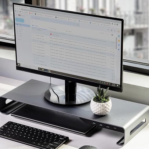 Mobile Pixels Aluminum Monitor Riser with Docking Hub, USB-C Port, PD Port, Ethernet, HDMI, 3 USB 3.0 for PC, TV, Tablet, Laptop, Space Grey in Saudi Arabia