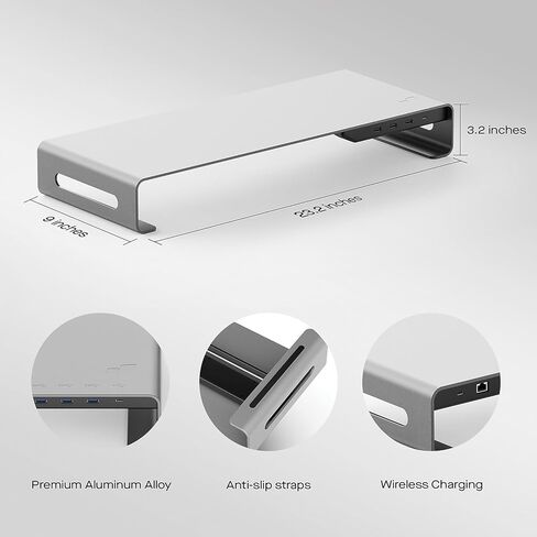 Mobile Pixels Aluminum Monitor Riser with Docking Hub, USB-C Port, PD Port, Ethernet, HDMI, 3 USB 3.0 for PC, TV, Tablet, Laptop, Space Grey in Saudi Arabia