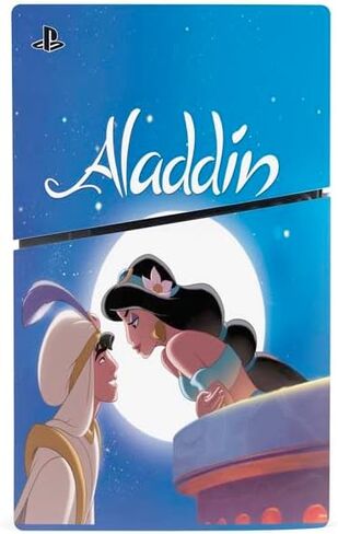 ألعاب Skinit Scenit Gaming متوفرة مع وحدة التحكم PS5 Slim Disk - Disney Aladdin المرخصة رسميًا والأميرة Jasmine Kiss Design in Saudi Arabia