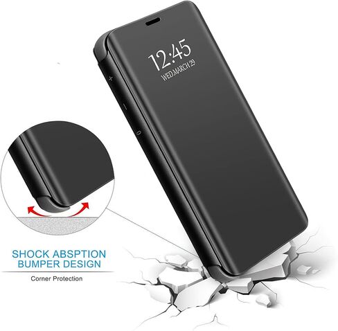 Galaxy S25 Case Compatible with Samsung Galaxy S25 5G Cell Phone Case with Kickstand, PU Leather Clear View Mirror Flip Cover Shockproof Anti-Scratch Protective Cover for Samsung S25, 2025 (Black) in Saudi Arabia