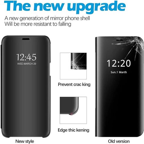 Galaxy S25 Case Compatible with Samsung Galaxy S25 5G Cell Phone Case with Kickstand, PU Leather Clear View Mirror Flip Cover Shockproof Anti-Scratch Protective Cover for Samsung S25, 2025 (Black) in Saudi Arabia