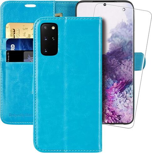 حالة محفظة Monasay متوافقة مع Galaxy S20+ Plus 5G ، 6.7 بوصة ، [واقي شاشة متضمن] Flip Folio Leather Plost Wover مع حامل بطاقة الائتمان ، بني in Kuwait