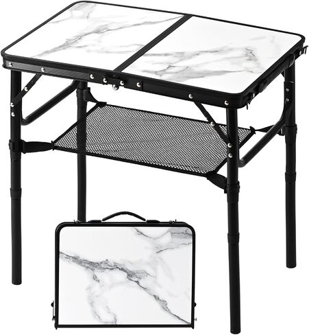 Small Camping Table with Mesh Layer, 3 Adjustable Heights Aluminum Lightweight Portable Folding Table with Extension Legs, Mini Table for Camping, Travel and Picnic in Kuwait