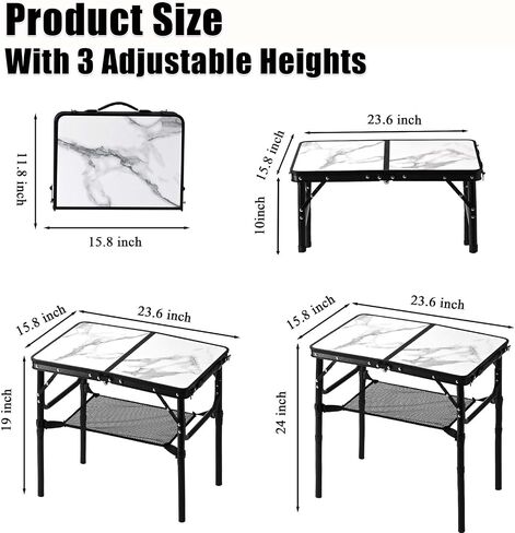 Small Camping Table with Mesh Layer, 3 Adjustable Heights Aluminum Lightweight Portable Folding Table with Extension Legs, Mini Table for Camping, Travel and Picnic in Kuwait