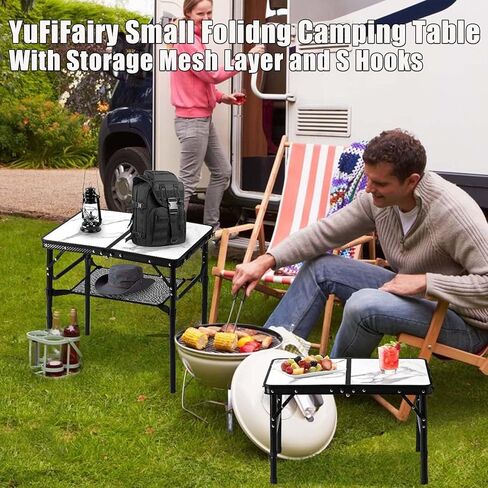 Small Camping Table with Mesh Layer, 3 Adjustable Heights Aluminum Lightweight Portable Folding Table with Extension Legs, Mini Table for Camping, Travel and Picnic in Kuwait