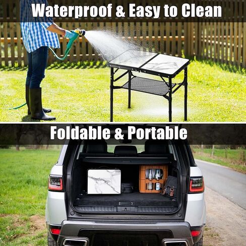 Small Camping Table with Mesh Layer, 3 Adjustable Heights Aluminum Lightweight Portable Folding Table with Extension Legs, Mini Table for Camping, Travel and Picnic in Kuwait