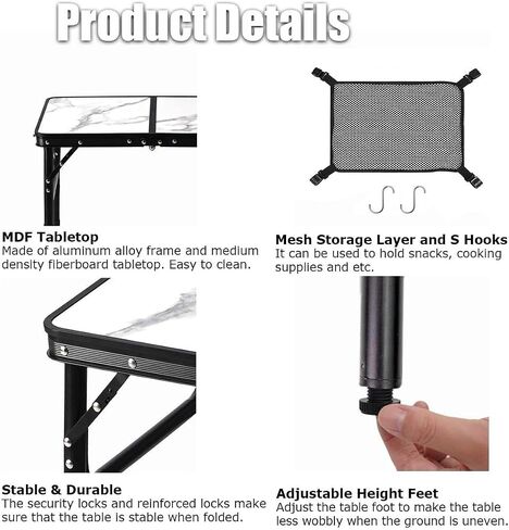 Small Camping Table with Mesh Layer, 3 Adjustable Heights Aluminum Lightweight Portable Folding Table with Extension Legs, Mini Table for Camping, Travel and Picnic in Kuwait
