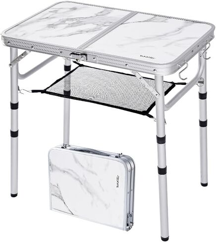 Small Camping Table with Mesh Layer, 3 Adjustable Heights Aluminum Lightweight Portable Folding Table with Extension Legs, Mini Table for Camping, Travel and Picnic in Kuwait