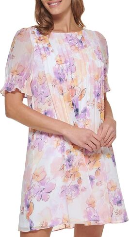 DKNY Women's Pleated Front Cinch Sleeve Flowy Dress in Saudi Arabia