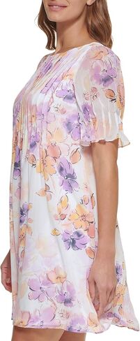 DKNY Women's Pleated Front Cinch Sleeve Flowy Dress in Saudi Arabia