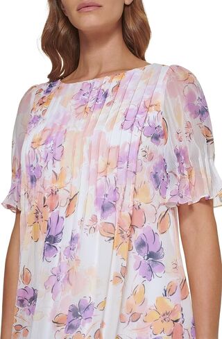 DKNY Women's Pleated Front Cinch Sleeve Flowy Dress in Saudi Arabia