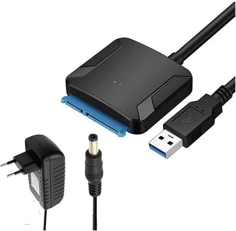 كابل محول SATA إلى USB3.0 لمدة 3.5/2.5 بوصة SSD HDD SATA III محول القرص الصلب دعم UASP مع محول الطاقة 12V (قابس الاتحاد الأوروبي) in Kuwait