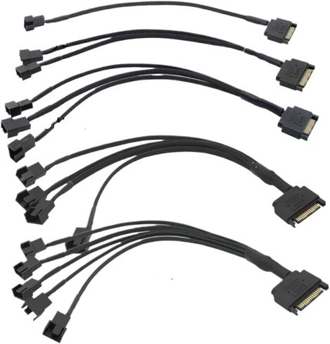 to 3 Pin 4 Pin Fan Sleeved Power Splitter Cable Adapter,15Pin SATA to 1/2/3/4/5 TX3 / TX4 12V PC Case Cooler Y Cord(SATA x 5 Port) in Saudi Arabia