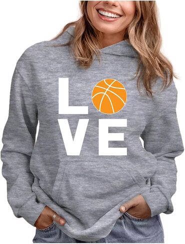 Tstars Love Basketball Hoodie Sweatshirt for Players Fans Women Teen Girls Hoodie Medium Gray in Saudi Arabia