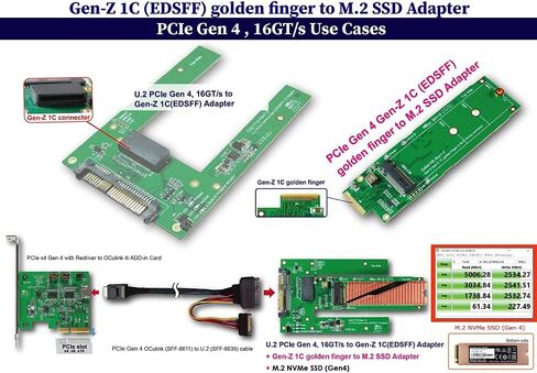 Gen-Z 1C (EDSFF) PCIe Gen 4 16GT/s to M.2 NVMe SSD Adapter - High-Speed PCIe Gen 4 to M.2 NVMe SSD Adapter for Smooth Integration & Easy Installation-Adapter for Gaming, Video Editing & Data Analysis in Saudi Arabia
