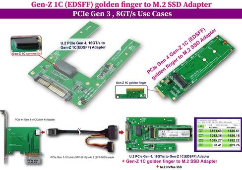 Gen-Z 1C (EDSFF) PCIe Gen 4 16GT/s to M.2 NVMe SSD Adapter - High-Speed PCIe Gen 4 to M.2 NVMe SSD Adapter for Smooth Integration & Easy Installation-Adapter for Gaming, Video Editing & Data Analysis in Saudi Arabia