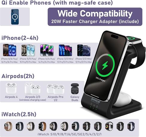 Smtcsl 3 in 1 Wireless Charging Station: 10000mAh Removable Power Bank Charger Stand for Phone/Watch/Air Pods - Portable Magnetic Battery Pack for Air 17 16 15 14 13 12 Series in Kuwait