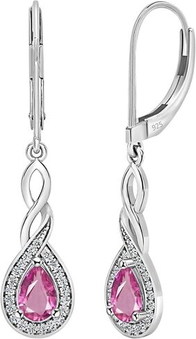 Dazzlingrock Collection 6X4mm Each Pear Lab Created Gemstone & Round Natural White Diamond Swirl Halo Teardrop Lever Back Dangling Drop Earrings for Women in 925 Sterling Silver in Saudi Arabia