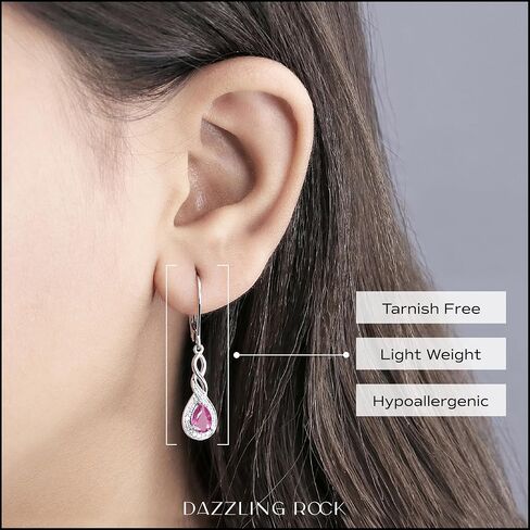 Dazzlingrock Collection 6X4mm Each Pear Lab Created Gemstone & Round Natural White Diamond Swirl Halo Teardrop Lever Back Dangling Drop Earrings for Women in 925 Sterling Silver in Saudi Arabia