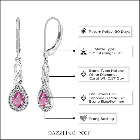 Dazzlingrock Collection 6X4mm Each Pear Lab Created Gemstone & Round Natural White Diamond Swirl Halo Teardrop Lever Back Dangling Drop Earrings for Women in 925 Sterling Silver in Saudi Arabia