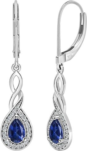 Dazzlingrock Collection 6X4mm Each Pear Lab Created Gemstone & Round Natural White Diamond Swirl Halo Teardrop Lever Back Dangling Drop Earrings for Women in 925 Sterling Silver in Saudi Arabia