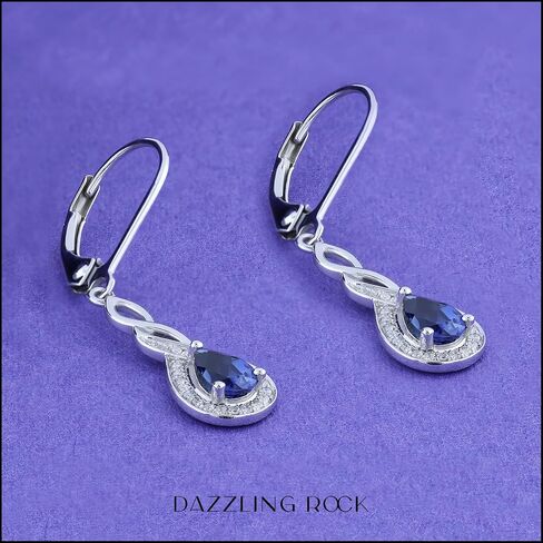 Dazzlingrock Collection 6X4mm Each Pear Lab Created Gemstone & Round Natural White Diamond Swirl Halo Teardrop Lever Back Dangling Drop Earrings for Women in 925 Sterling Silver in Saudi Arabia