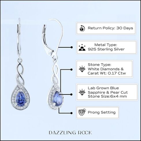 Dazzlingrock Collection 6X4mm Each Pear Lab Created Gemstone & Round Natural White Diamond Swirl Halo Teardrop Lever Back Dangling Drop Earrings for Women in 925 Sterling Silver in Saudi Arabia