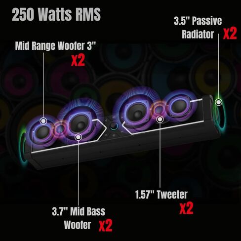 NOAM NSB UTV 28 "Soundbar-نظام صوت Bluetooth مقاوم للماء 66 مع مصابيح RGB لـ UTV ، عربات الجولف والقوارب | RMS 250W True. in Kuwait