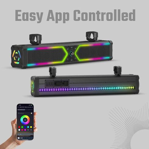 NOAM NSB UTV 28 "Soundbar-نظام صوت Bluetooth مقاوم للماء 66 مع مصابيح RGB لـ UTV ، عربات الجولف والقوارب | RMS 250W True. in Kuwait