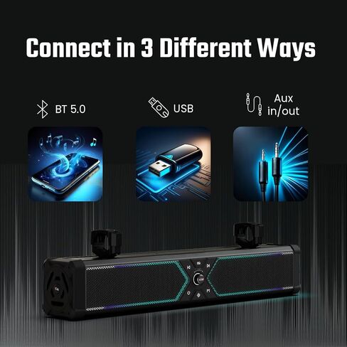NOAM NSB UTV 28 "Soundbar-نظام صوت Bluetooth مقاوم للماء 66 مع مصابيح RGB لـ UTV ، عربات الجولف والقوارب | RMS 250W True. in Kuwait