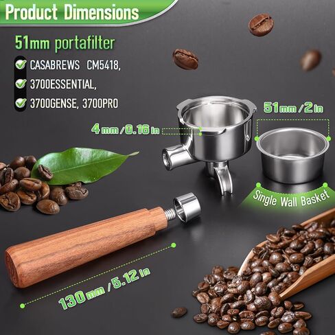 Portafilter 51 ملم لـ Casabrews 3700/CM5418 ، مقبض Espresso Spout المزدوج مع Siam Rosewood Grip و 304 سلة من الفولاذ المقاوم للصدأ in Saudi Arabia