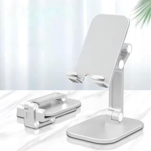 Cell Phone Stand for Desk, Adjustable Angle Height Foldable Cell Phone Desktop Holder Compatible with 4-13 Inch Mobile Phone/iPad/Tablet - White in Saudi Arabia