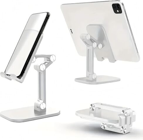 Cell Phone Stand for Desk, Adjustable Angle Height Foldable Cell Phone Desktop Holder Compatible with 4-13 Inch Mobile Phone/iPad/Tablet - White in Saudi Arabia