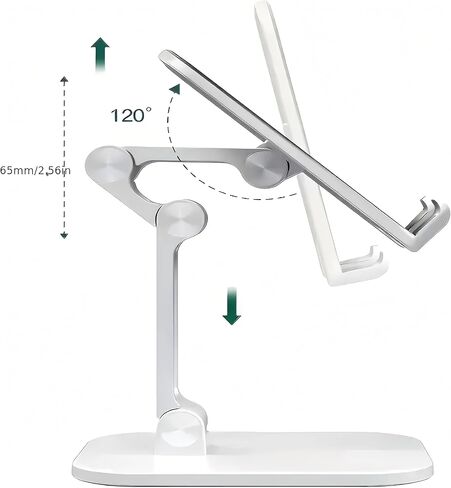 Cell Phone Stand for Desk, Adjustable Angle Height Foldable Cell Phone Desktop Holder Compatible with 4-13 Inch Mobile Phone/iPad/Tablet - White in Saudi Arabia