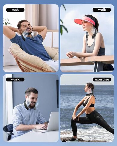 Portable Neck Fan, Bladeless Design, 3 Speeds, LED Display, USB Rechargeable, White (Black) in Saudi Arabia