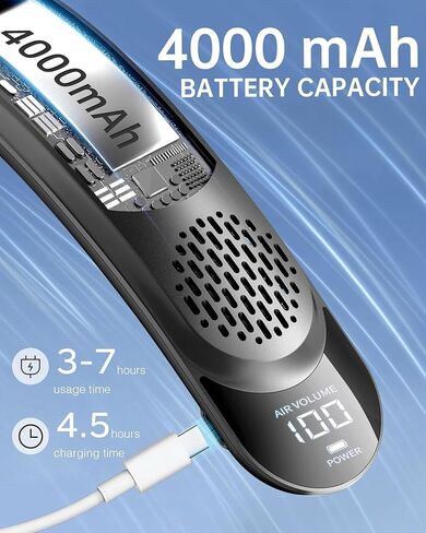 Portable Neck Fan, Bladeless Design, 3 Speeds, LED Display, USB Rechargeable, White (Black) in Saudi Arabia