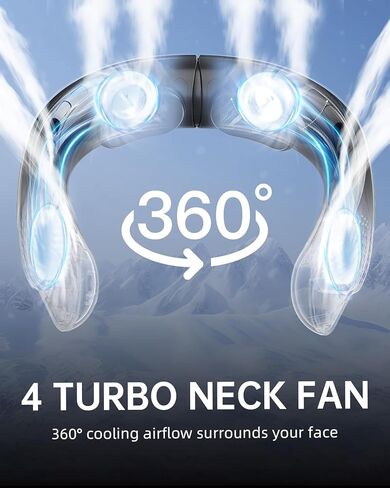 Portable Neck Fan, Bladeless Design, 3 Speeds, LED Display, USB Rechargeable, White (Black) in Saudi Arabia