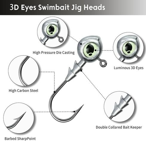 3D Eyes Swimbait Fishing Jig Heads, 10/15 Pack Weighted Trout Walleye Jig Heads Bass Hooks for Freshwater Saltwater Fishing 1/8oz 3/16oz 1/4oz 3/8oz in Saudi Arabia