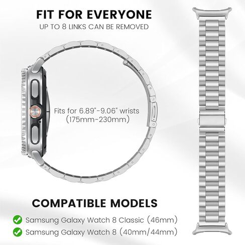أشرطة معدنية متوافقة مع Samsung Galaxy Watch 8 Classic Band 46mm ، Galaxy Watch 8 Band 44mm 40mm ، معصم حزام من الفولاذ المقاوم للصدأ من أجل Samsung Watch 8 فرق كلاسيكية للنساء in Kuwait