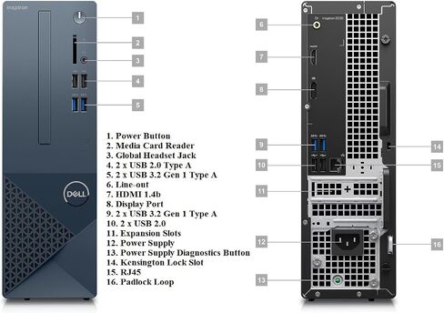 Dell 2023 Inspiron 3020s كمبيوتر سطح المكتب الصغير ، Intel Core I5-13400 ، Intel UHD 730 Graphics ، Bluetooth ، WiFi ، Windows 11 Pro ، خدمات متضمنة (16 جيجابايت من ذاكرة الوصول العشوائي | 1TB SSD) in Saudi Arabia