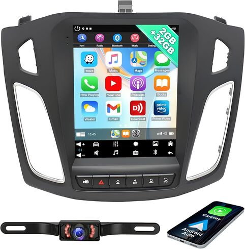Android 13.0 Double DIN Car Stereo 9.7 بوصة HD شاشة اللمس الصوت متعدد الوسائط مع Carplay Android Auto GPS Radio Camera Bluetooth for Ford Focus 2012-2018 in Kuwait