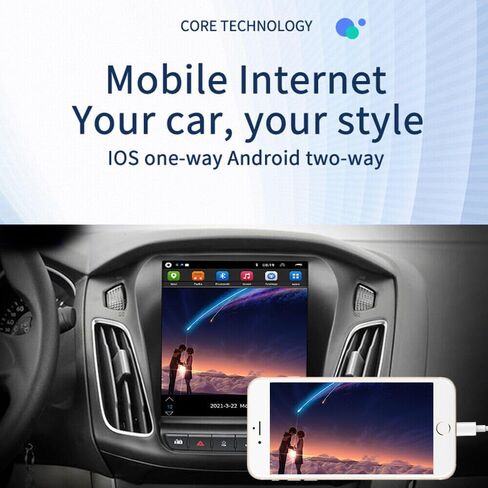 Android 13.0 Double DIN Car Stereo 9.7 بوصة HD شاشة اللمس الصوت متعدد الوسائط مع Carplay Android Auto GPS Radio Camera Bluetooth for Ford Focus 2012-2018 in Kuwait