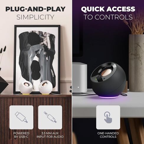 Creative Pebble SE Minimalist 2.0 USB-C Powered PC Speakers with RGB Lighting​, 3.5 mm AUX-in, Up to 4.4W RMS Power for Computers and Laptops (Black) (Renewed) in Saudi Arabia