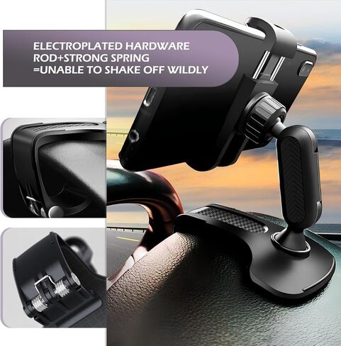 حامل الهاتف الخليوي للسيارة ، نوع المفصلات من نوع التواء الربيع مقطع عالمي قابلة للتعديل شمس شمس القائمة الخلفية مرآة الملاحة ، ملحق السفر الإضافي لمعظم السيارات (أسود) in Kuwait