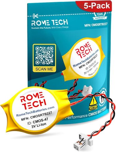 Rome Tech CR2032 CMOS BIOS Battery for Dell Alienware M17x / Dell Inspiron 14z 5423 / Dell Latitude 3301 / Dell Latitude 3410 - Laptop Backup 3V RTC CR 2032 Battery with 2 Wire Cable in Saudi Arabia