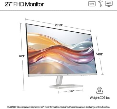 HP 527SF Series 5 27 "FHD 1920X1080 IPS Monitor ، 100Hz ، 99 ٪ SRGB ، 1500: 1 ، 5MS ، Black/Silver (2025 Model) (متجدد) in Kuwait