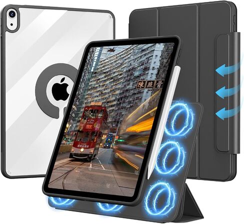 حالة لجيل iPad (A16) الحادي عشر/العاشر (2025/2022 ، 11/10.9 بوصة) مع قفل ، غطاء حامل مغناطيسي ذكي قابل للفصل ، جهاز كمبيوتر صلب شفاف شفاف ، قذيفة الظهر/الاستيقاظ ، أسود ، أسود. in Kuwait