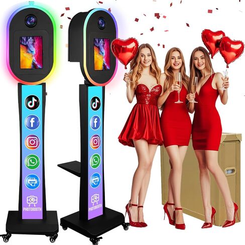 Photo Booth Machine for iPad and Camera,2-in-1 Selfie Station Shell Stand Photobooth,RGB Light Box and RGB Fill Ligh, Flight Case for Parties in Kuwait